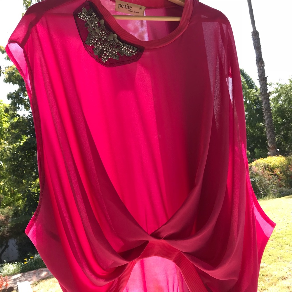 🔆Sheer Pink shirt with sequin accent - Picture 1 of 4